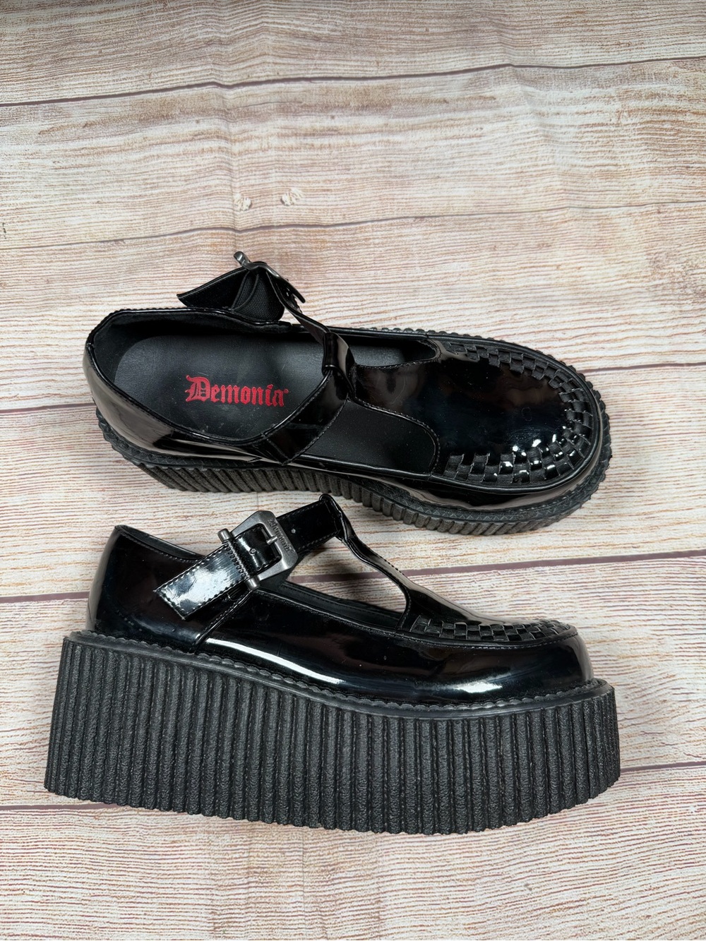 Demonia Mary Jane Glossy Black Patent 3in Platform Creeper-214 - Goth